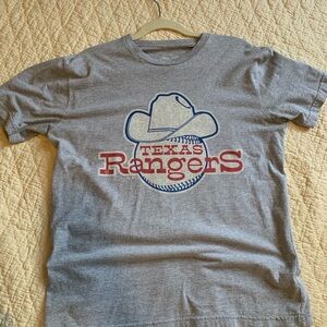 Texas Rangers Graphic T-Shirt – Gray – Cowboy Hat Baseball Logo-Large